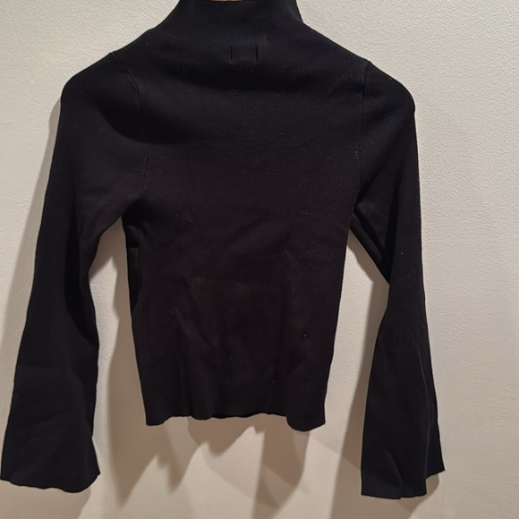 Maeve Arlowe Bell Sleeve Black Ribbed Knit Top XS - Picture 5 of 6